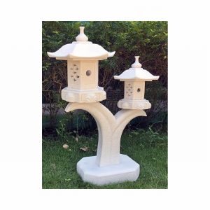 Garden Ornament DBL CANTLVR PAGODA WHT MARBLE Clr 100cm