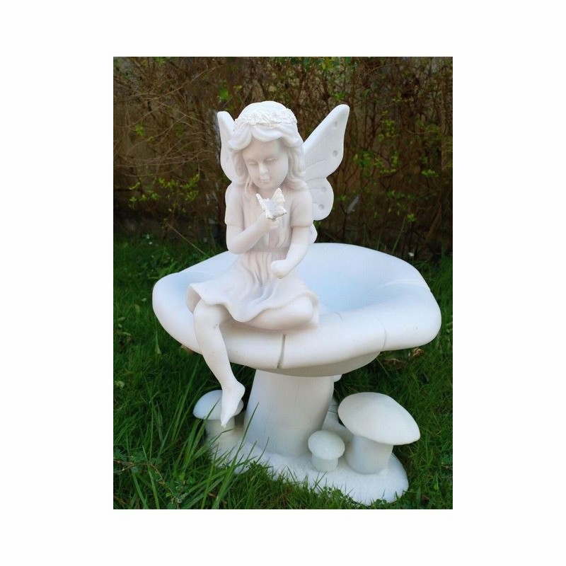 Garden Ornament FAIRY ON TOADSTOOL WHITE Colour 50cm