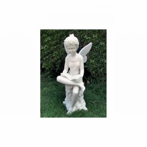 Garden Ornament FAIRY READING ON LOG WHITE Colour 57cm