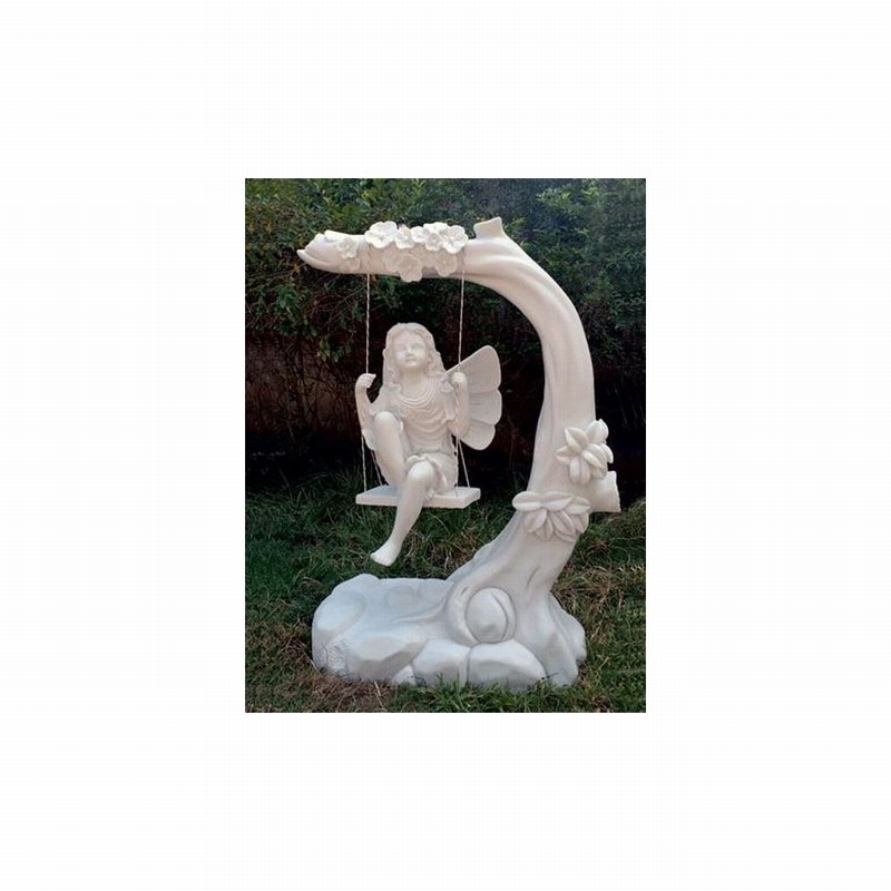 Garden Ornament FAIRY ON SWING WITH TREE WHITE Colour 110cm
