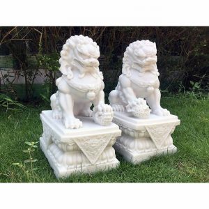 Garden Ornament TEMPLE DOG SML PAIR WH. MARBLE Clr 44cm
