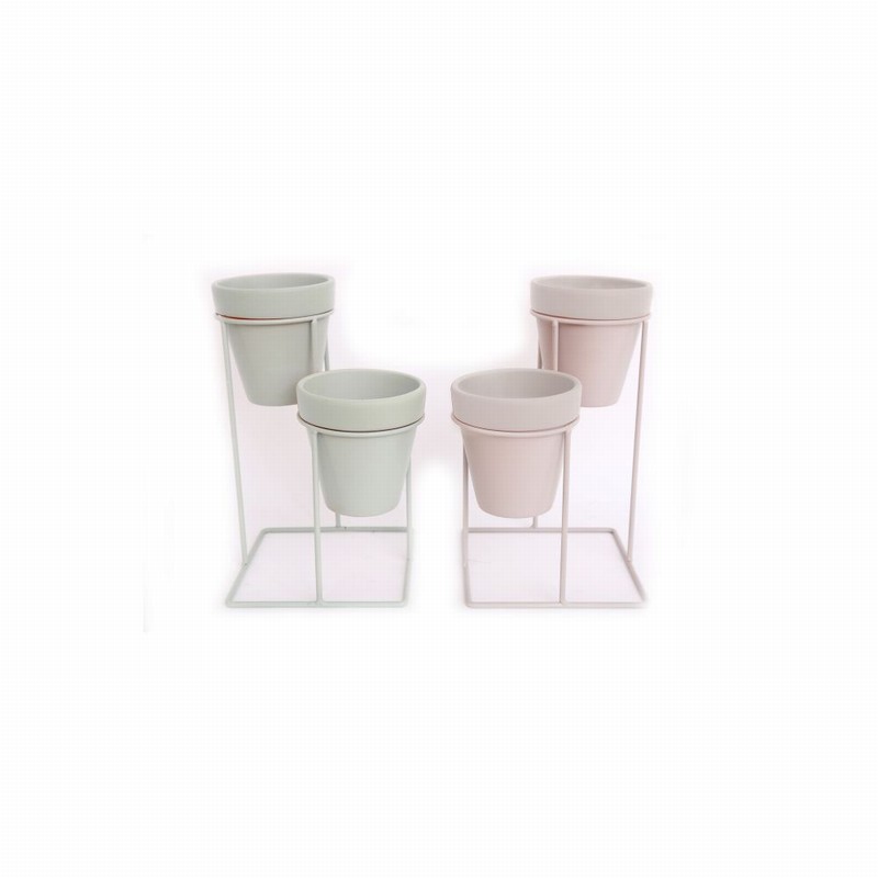 Planter Terracotta x2 on Stand 20x25cm Green Internal