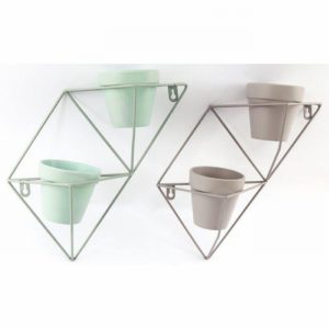 Planter Double in Shaped Wall Mounted Wire Frame Green