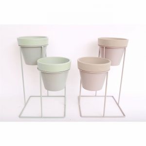 Planter Terracotta x2 on Stand 30x35cm Green Internal