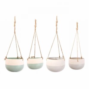Planter Hanging Basket x2 White and Green Internal