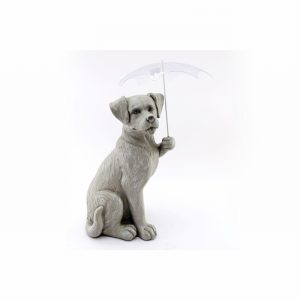 Dog Ornament Holding Umbrella 38x22cm