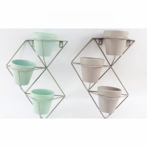 Planter Triple in Shaped Wall Mounted Wire Frame Green