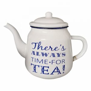 Teapot 1700ml White Enamel RF Enamel Blue Rim LOGO D