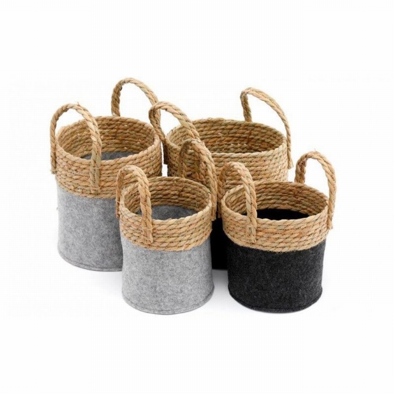 Planter Basket SERENITY Natural Felt & S/Grass L/Gy. Sm.