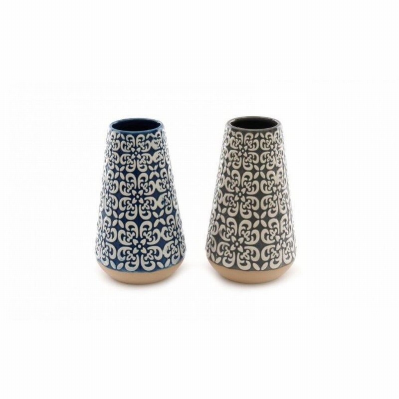 Vase SERENITY Oval Embossed Dolomite Blue 10x17cm