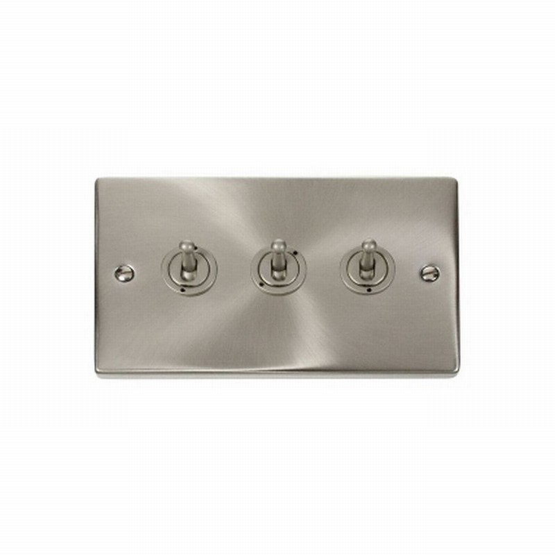 SWITCH LIGHT TOGGLE 3GANG 2WAY VIC SATIN CHROME