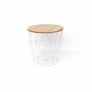 Table Lamp Designer Abstract White Wire & Wooden Top