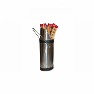 Fireplace Match Holder Pol. Steel & Bl. Rnd.