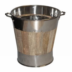 Coal Bucket Wood & SS Taper with Liner Set of 2