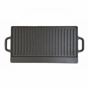 Griddle Pan Cast Iron Ribbed & Plain 42.5x23cm Solid