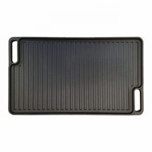Griddle Pan Cast Iron Ribbed & Plain 45x25.5cm Solid