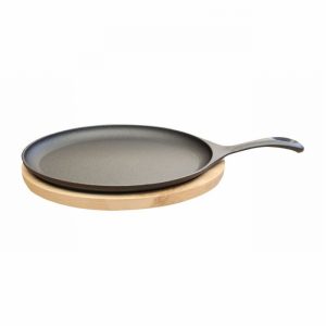 Sizzler Plate Cast Iron Oval Handled & Wood Base 25x18cm