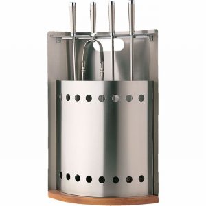 Companion Set P/C 5Pce. Metal & Wood Stand Silver