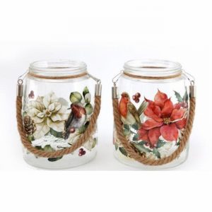 Christmas Botanical Lantern 12x16cm Cream