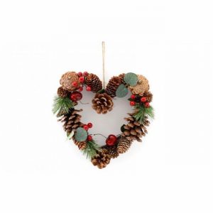 Christmas Wreath Cone & Eucalyptus Heart Shape 25cm