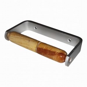 Toilet Roll Holder Alum. Matt Silver Wooden Spindle 6.5"  D