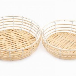 Storage Basket Bamboo & White Wire 28cm  D
