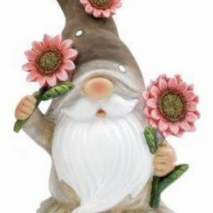 Ornamental Gnome 23cm Sunflower Standing Male Brown Hat