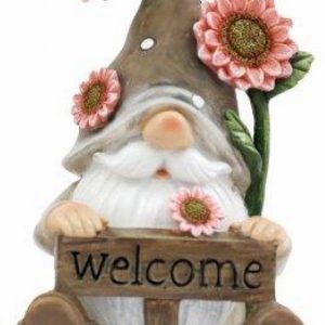 Ornamental Gnome 17.5cm Sunflower Sitting Male Brown Hat
