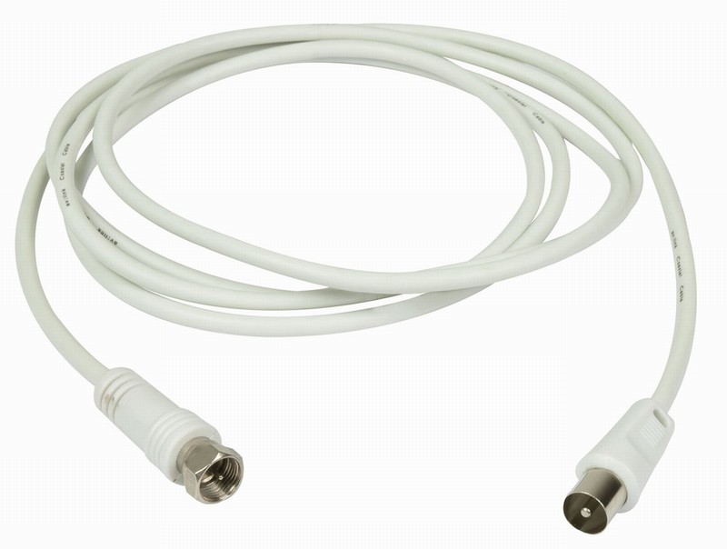 Lead Coaxial Satellite F Plug to Coaxial Plug 2Mtr. White