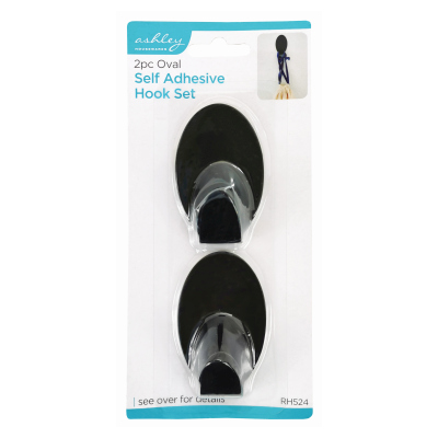 Hook Self Adhesive Black Oval x2 D