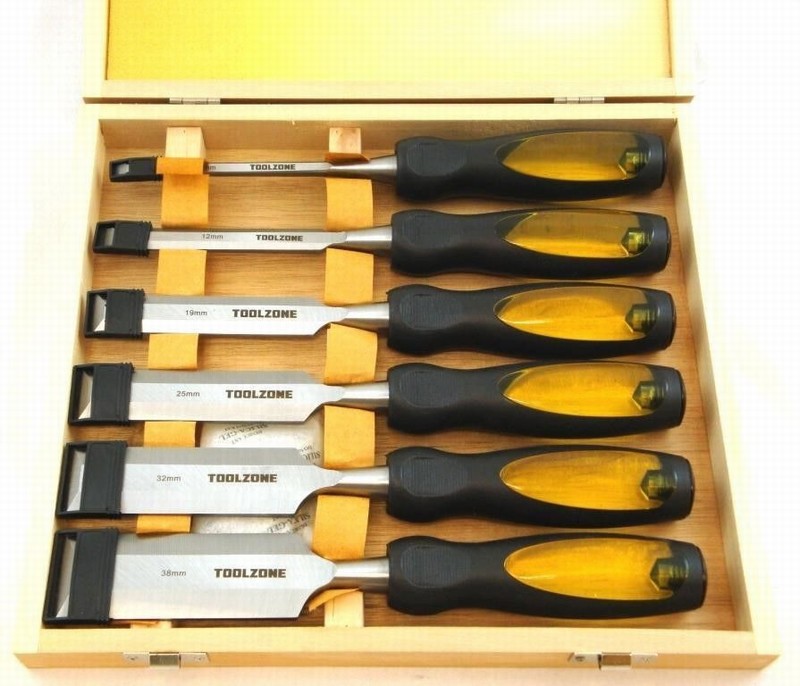 Toolzone 6 Piece Elite Bevel Edge Wood Chisel Set in Wood Case