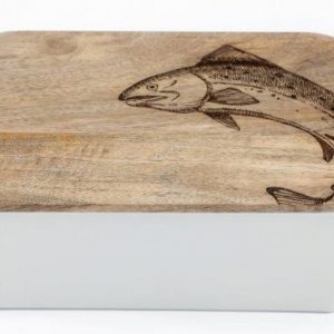 Storage Tin & Lid Metal & Wood SALMON 25x17cm