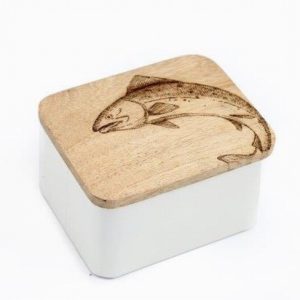 Storage Tin & Lid Metal & Wood SALMON 14x11cm