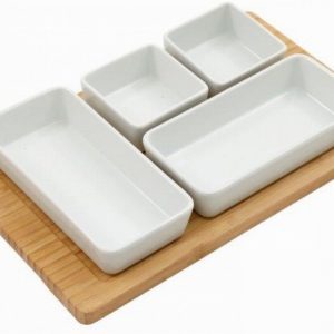 Serving Board Bamboo & Caeramic for Tapas 4 Dish Rect.