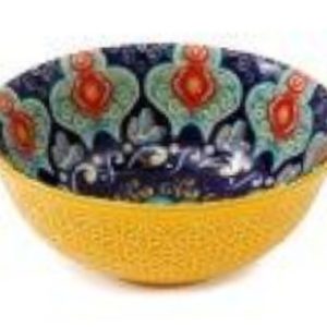 Bowl Stoneware Yellow Outer Patterned Inner 15cm
