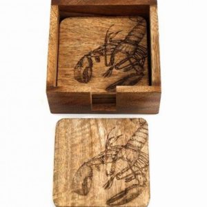 Coasters Wooden LOBSTER Design 10cm Engraved x4 in Holder