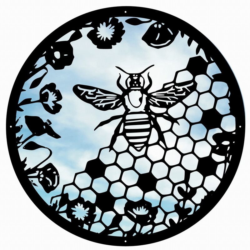 Suncatcher 50cm Black Acrylic Honey Bee Garden Mirror