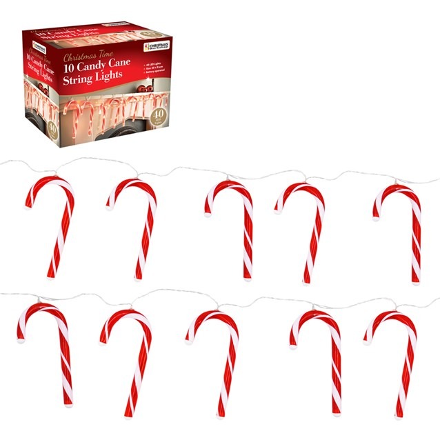 10 Piece Christmas Candy Cane LED Decoration String Lights