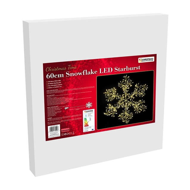 60cm 300 Warm White LED Snowflake Starburst Christmas Lights