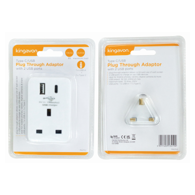 Type C/ USB Plug Through Adaptor with 2 USB Ports