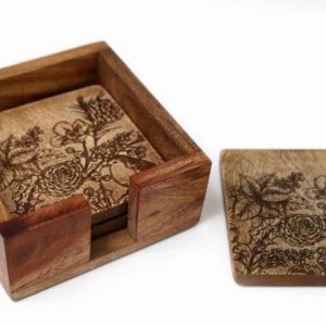 4 x 10cm Laser Cut Mango Wood Christmas Coaster