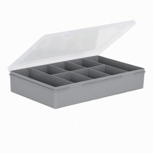 Wham 29cm Grey & Clear 8 Division Organiser Box & Hinged Lid