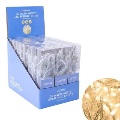 Christmas Lights 20 LED Warm White Timer 3xAA Req.