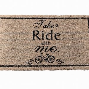 Coir Doormat with 'Take a Ride with Me' Motif – 70 x 40cm