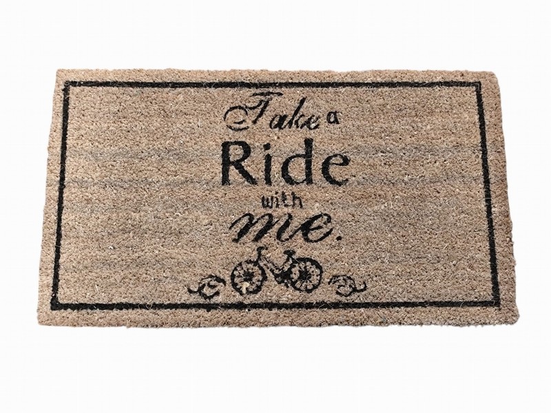 Coir Doormat with 'Take a Ride with Me' Motif – 70 x 40cm