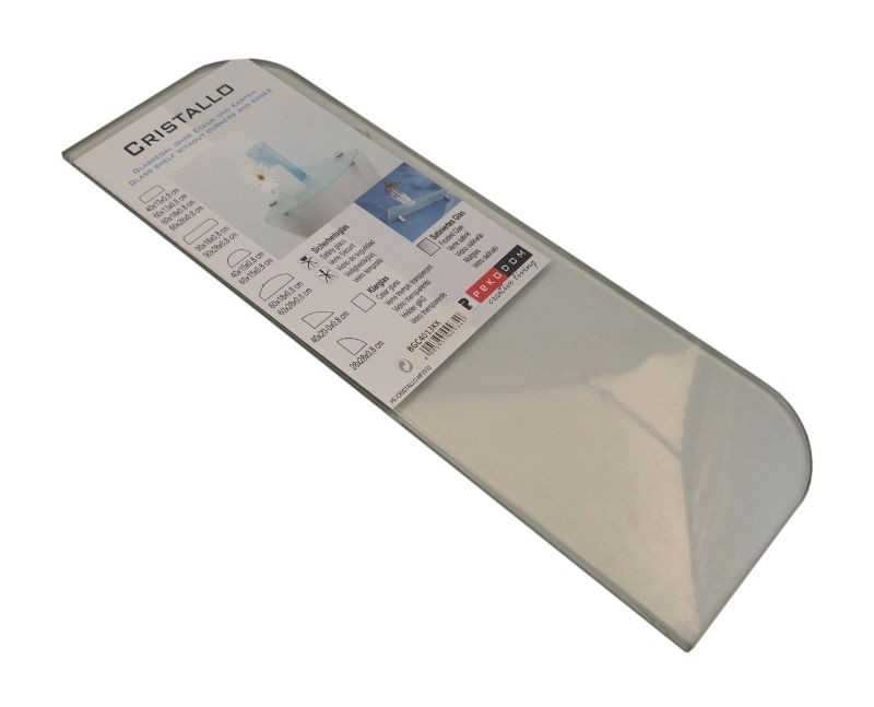 Shelf CRISTALLO Floating Glass Clear 60x18cm Radius Edge D