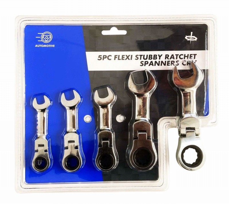 Spanner Set 5Pce. Combination Flexi. Stubby Ratchet 72Tooth