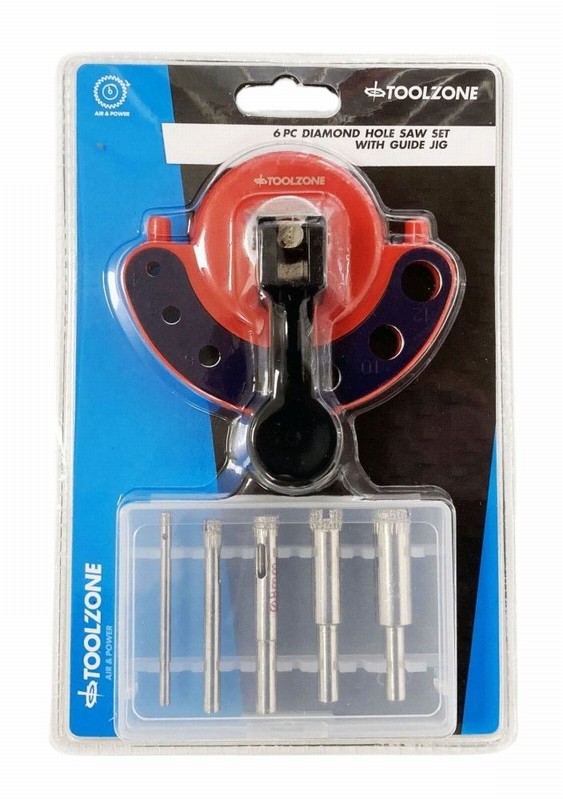 Drill Set Hollow Diamond Coated For Tiles & Glass x5 + Jig
