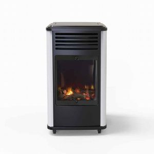 Manhattan S/Steel and White Portable Flame Effect Gas Heater