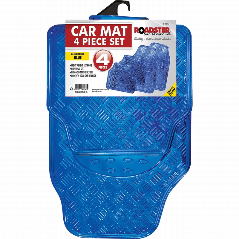 Roadster 4 Piece Aluminium Blue Car Mat Set - Image 2